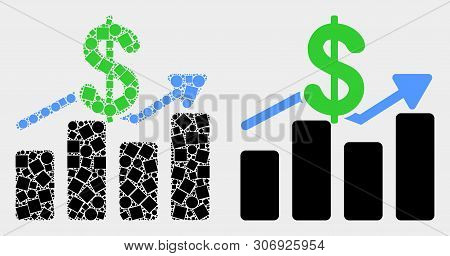 Dotted And Flat Dollar Trends Icons. Vector Mosaic Of Dollar Trends Organized Of Random Square Dots 