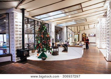 Uyuni, Bolivia- Dec 31, 2018: A corridor inside the splendid Hotel 