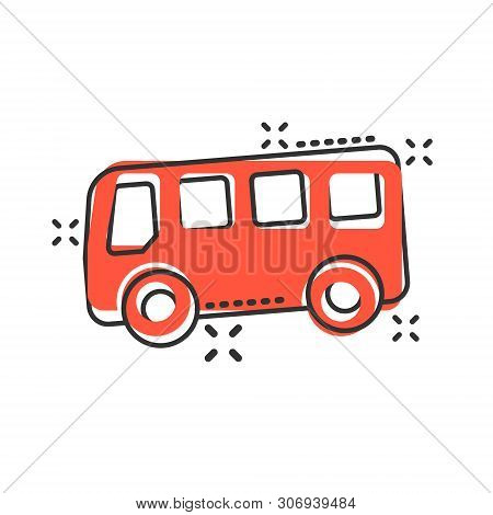 School Bus Icon In Flat Style. Autobus Vector Illustration On White Isolated Background. Coach Trans