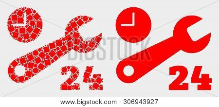 Pixel And Flat Nonstop Repair Service Icons. Vector Mosaic Of Nonstop Repair Service Formed Of Irreg