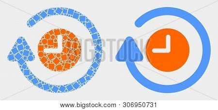 Dot And Flat Rotate Clockwise Icons. Vector Mosaic Of Rotate Clockwise Created Of Randomized Rectang