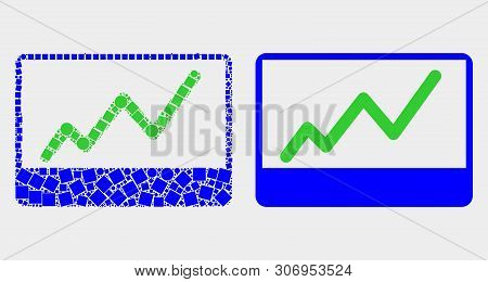 Dot And Flat Stocks Chart Icons. Vector Mosaic Of Stocks Chart Composed Of Random Small Rectangles A