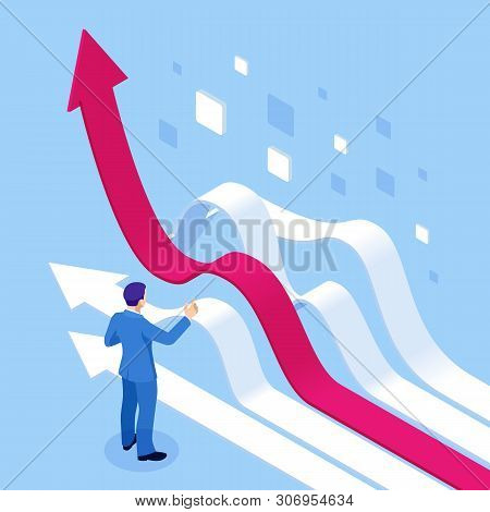 Isometric Business Analytics And Financial Technology, Data Visualization Concept. Business Analytic