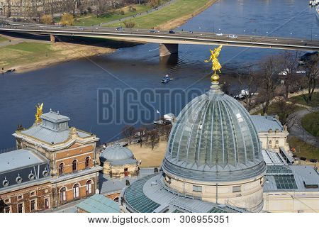 Amazing Dresden Aerial View With River Elbe And Kunstakademie - Academy Of Fine Arts On Sunny Spring