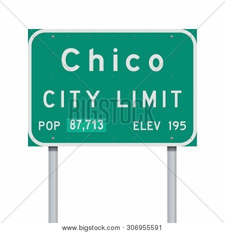 Vector Illustration Of The Chico City Limit Green Road Sign