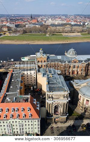 Amazing Dresden Aerial View With River Elbe And Kunstakademie - Academy Of Fine Arts On Sunny Spring