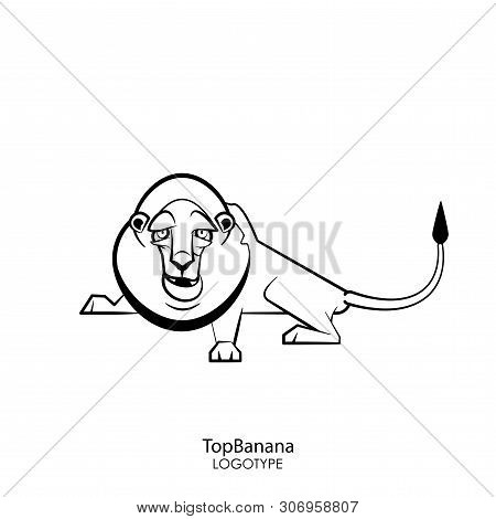 Cartoon Character Of An African Animal. A Funny Cool Lion With A Pained Mane Lies And Grimaces With 