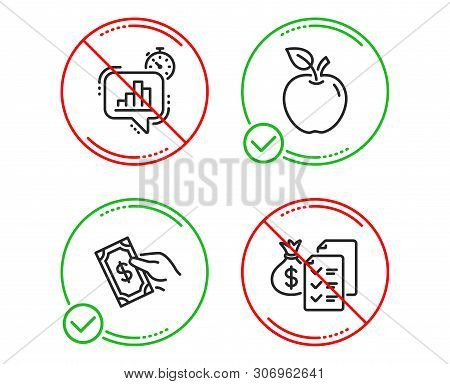 Do Or Stop. Apple, Statistics Timer And Pay Money Icons Simple Set. Accounting Wealth Sign. Fruit, G