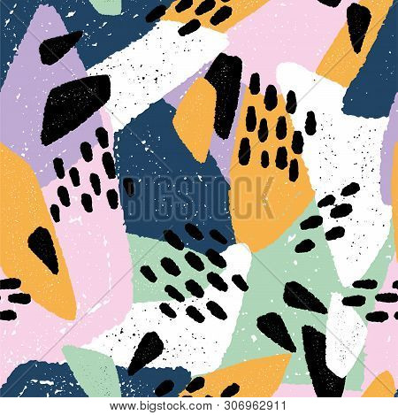 Hand Drawn Abstract Pattern In Trendy Colours.  Simple Textured Shapes Are Perfect Design For Fashio