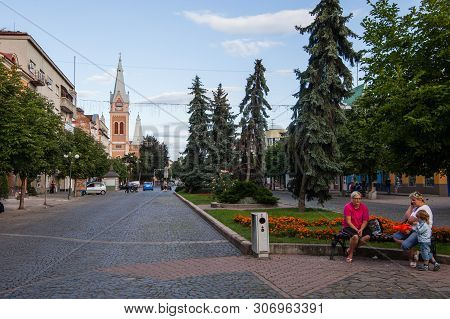 Mukacheve - Ukraine, July 26, 2009: Center Of The City Mukacheve, Transcarpathians Region