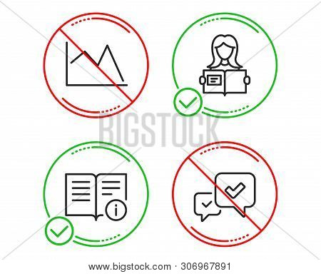 Do Or Stop. Woman Read, Technical Info And Line Chart Icons Simple Set. Approve Sign. Girl Studying,