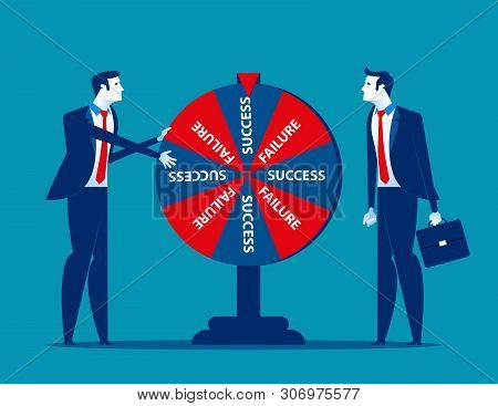 Business Team And Result Of Wheel Of Fortune. Concept Business Vector Illustration.