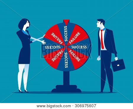 Business Team And Result Of Wheel Of Fortune. Concept Business Vector Illustration.