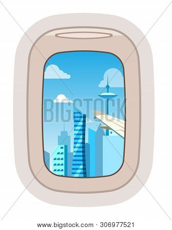 Aairplane Window Vector Traveling By Plane And Porthole View In Flight Illustration Tourism Set Of W