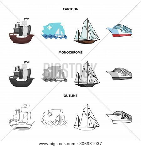 Vector Design Of Yacht And Ship Icon. Set Of Yacht And Cruise Stock Vector Illustration.