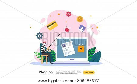 Password Phishing Attack Concept Landing Page Template. Heacker Stealing Personal Internet Security 