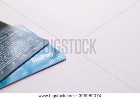 Maski, India - June 18, 2019 : Rupay Debit Cards On Isolated Background