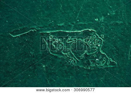Vintage Green Background. Rough Painted Wall Of Emerald Color. Imperfect Plane Of Virid Colored. Une
