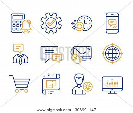 Computer Mouse, Comment And Market Sale Icons Simple Set. Person Idea, Message And Seo Internet Sign
