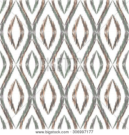 Ikat Ogee Seamless Vector Pattern Illustration. Ethnic Fabric Print Geometric Ikat Pattern. Cool Oge