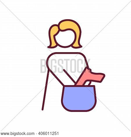 Woman Putting Gun In Purse Rgb Color Icon. Small Arms For Personal Protection. Concealed Carry Of Ha