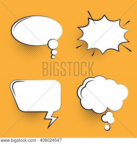 Comic Speech Bubble Set On Orange Background. Eps 10