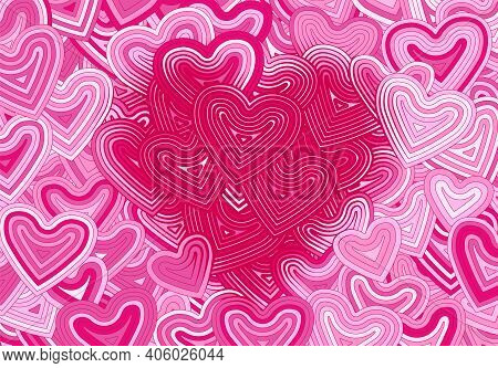 Valentines Day Greeting Card Template Or Background With Hearts And Line Ornament. Retro Fashion Hip