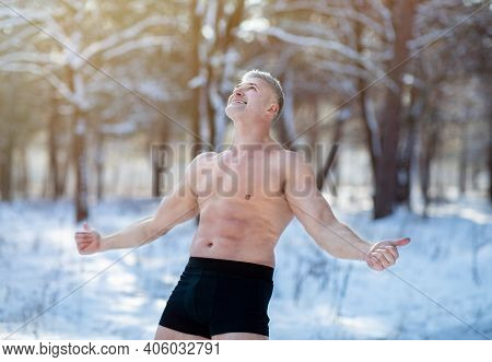 Strong Senior Sportsman Standing In Underpants, Showing Thumbs Up Gesture, Recommending Cold Resista
