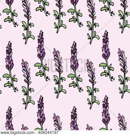 Lavanda Seamless Colorful Pattern On Light Violet Art Design Elements Stock Vector Illustration For 