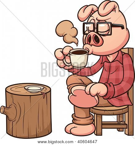 Hipster gris dricka kaffe. Vektor clip art illustration med enkel lutningar. Alla i en enda låg