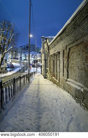 Street View In Winter At Night In Kazan