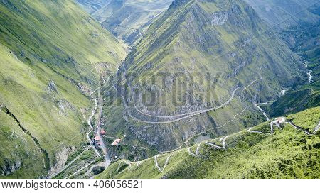 Aerial Of Nariz Del Diablo, Devil's Nose, A Famous Railroad Track In The Andes Of Ecuador, So Steep,