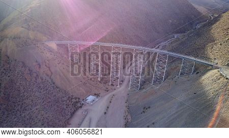 Aerial Of Viaducto La Polvorilla, Polvorilla Bridge, A Popular Viaduct Of The Train To The Clouds, A
