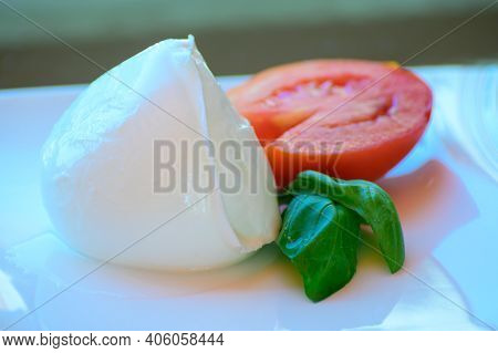 Fresh Soft White Italian Cheese Mozzarella Buffalo Made From Italian Buffalo's Milk By Pasta Filata 