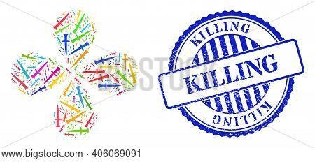 Blood Sword Multicolored Rotation Abstract Flower, And Blue Round Killing Rough Seal. Object Flower 
