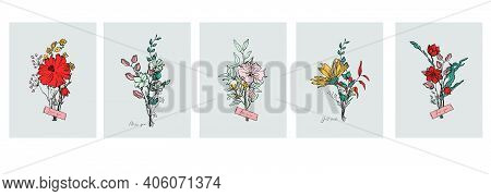 Floral Vector Cards Design For Valentine\\\'s Day Or Woman Day With Short Quotes About Love. Greetin