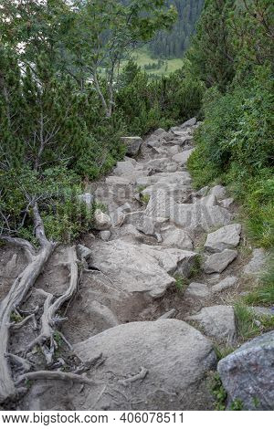 Rocky Pathway Leading To Olpererhutte On Top Of Zillertal Alps At Blue Hour