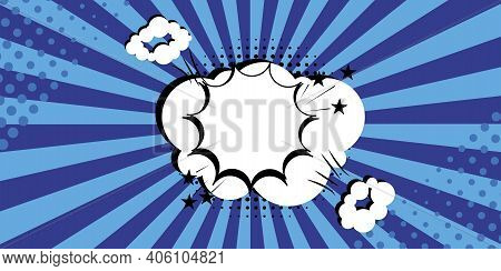 Bubble Boom Blue Rays. Speech Bubble. Cartoon Vector Illustration. Pop Art Style. Stock Image. Eps 1