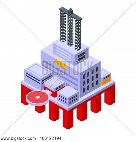 Sea Drilling Rig Factory Icon. Isometric Of Sea Drilling Rig Factory Vector Icon For Web Design Isol