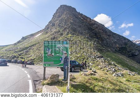 Grossglockner, Austria - Aug 8, 2020: High Alpine Road Rest Place Map