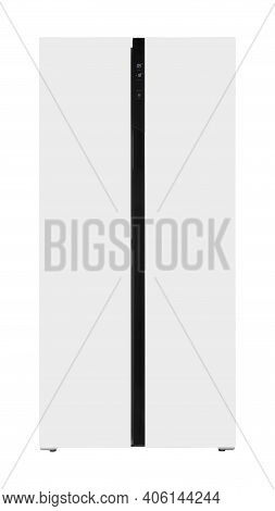 Major Appliance - Front View White Two-door Side By Side Refrigerator Fridge On A White Background. 