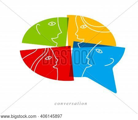 Conceptual Speech Bubble Communication Concept Vector Sign Isolated On White, Dialog Or Brainstorm, 