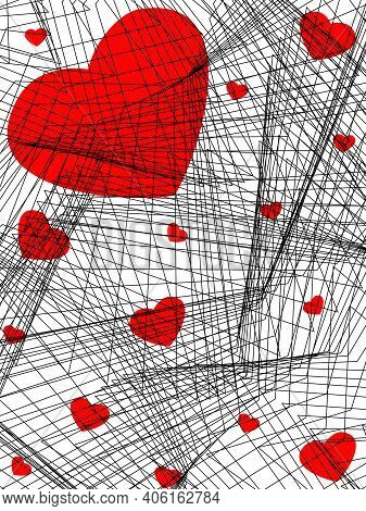 Love Postcard With Hearts For Lover On St Valentine's Day In Vector