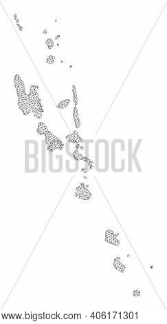 Polygonal Mesh Map Of Vanuatu Islands In High Resolution. Mesh Lines, Triangles And Points Form Map 