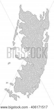 Polygonal Mesh Map Of Pemba Island In High Resolution. Mesh Lines, Triangles And Dots Form Map Of Pe