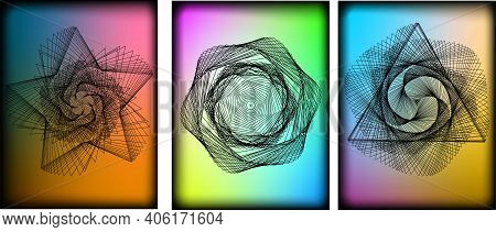 Set Of Images With Geometric Forms On Colorful Background