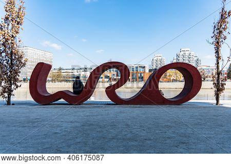 Wroclaw, Poland - March 8 2020 Wro Sign At Maria And Lech Kaczyński Boulevard