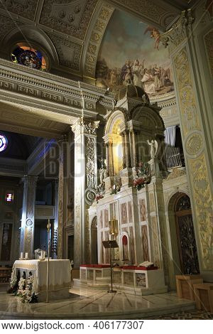 Arenzano (ge), Italy - December 30, 2017: The Shrine Of The Infant Jesus Of Prague Sanctuary Inside,