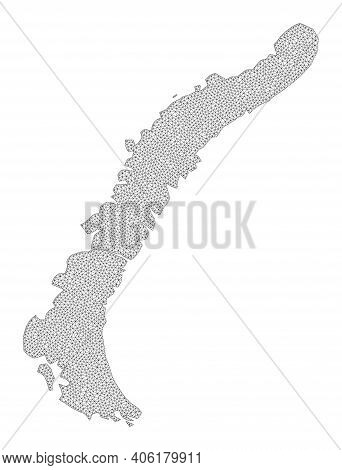 Polygonal Mesh Map Of Novaya Zemlya Islands In High Detail Resolution. Mesh Lines, Triangles And Dot