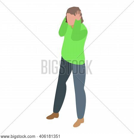 Panicked Woman Icon. Isometric Of Panicked Woman Vector Icon For Web Design Isolated On White Backgr
